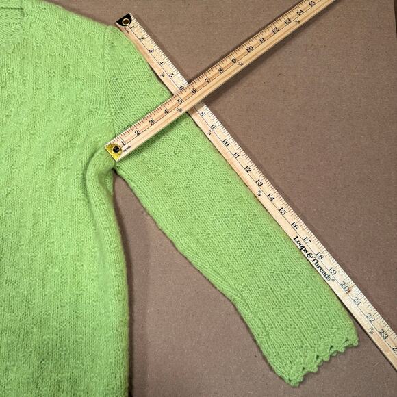 Vintage Lime Green Knit Cardigan Sweater Scalloped Edge Open Front Women’s M - Picture 8 of 8